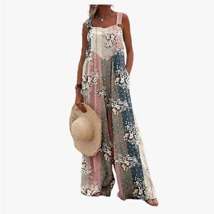 Bohemian Floral Multiprint Jumpsuit - Pink, Blue, Cream 4X